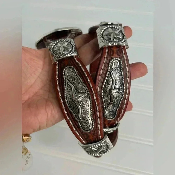 Tooled Scalloped Concho Western Leather‎ Belt - Chestnut 32” main image 11
